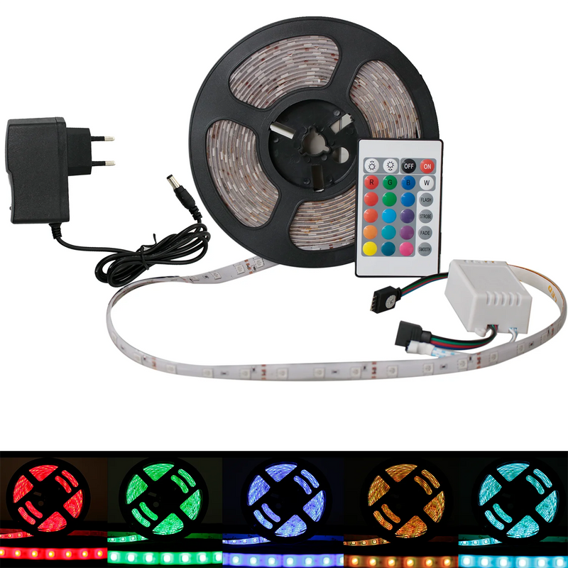 5050 Rgb Led Tape Roll 5m Ip65 + Control + Source 12v Bivolt